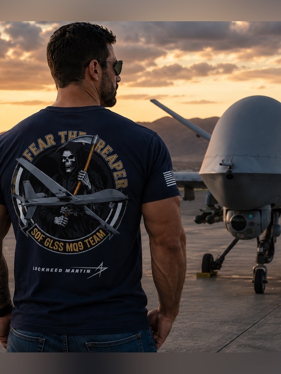 Lockheed Martin MQ-9 Reaper SOF GLSS Team T-Shirt NWOT Navy 2XL Fear the Reaper